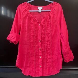 Soft Surroundings Womens Pink 100% Linen Tab Sleeve Top, Size XS